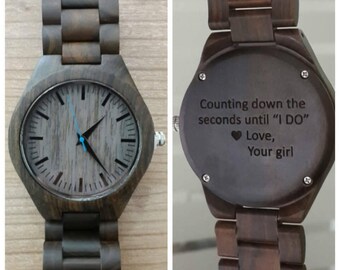 Engraved Mens Wooden Watch, Personalized Handmade Wood Watch, Christmas Gift, Groomsmen Gift, Anniversary, Valentines Day, Men's Wood Watch