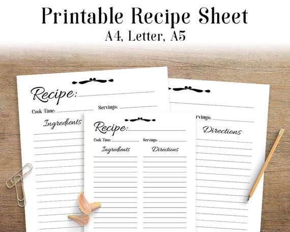 recipe sheet templates