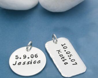 Customized Charms, Personalized Charms, Sterling Silver Charms, Hand Stamped, Add On to Jewelry, Custom Jewelry, Custom Charms