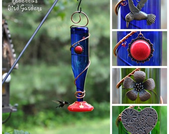 Blue or Green Wine Bottle Hummingbird Feeder - "The Viño"