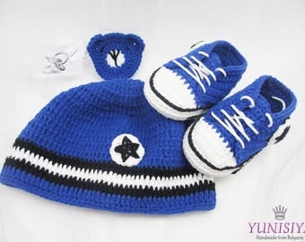 Crochet Baby set Crochet Baby hat Blue baby set Baby Set Converse Sports baby set Sports baby gift Sports set Newborn set Baby outfits