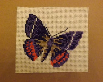 Multicolored Butterfly embroidered on unbleached canvas