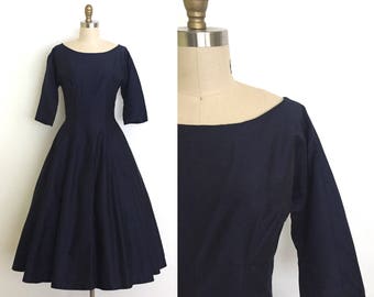 RESERVED vintage 1950s dress | 50s navy evening dress