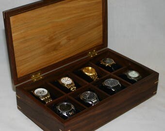Watch Box - Holds 8 watches -Brusso hinges - includes 8ea 3" pillows - Walnut with an ambrosia maple top #370