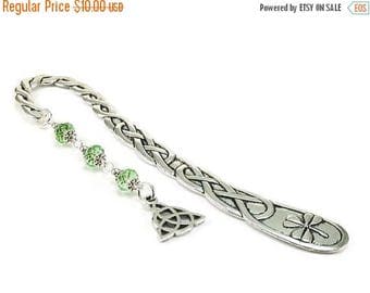 SALE Celtic Style Bookmark Triquetra Charm Green Beaded Book Mark Celtic Knot