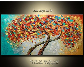 Summer Sale We' ll stay Together Original Abstract Landscape Tree Oil Painting Modern Textured Palette Knife by Lana Guise