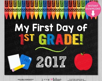First Day of First Grade Sign - Boy 1st Grade First Day of School Chalkboard Sign - PreK Photo Prop - Instant Download - Printable Digital