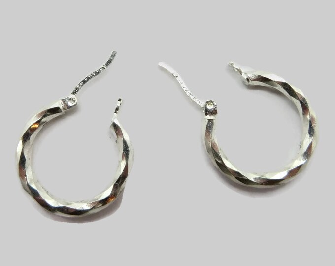 Textured Silver Hoops, Vintage Sterling Pierced Earrings, Hammered Hoops