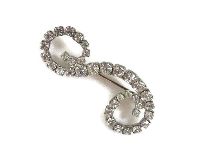 Initial S Rhinestone Brooch, Vintage Letter S Silver Tone Monogram Pin, Gift for Her