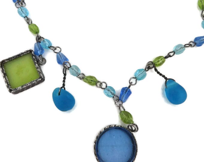 CHICO's Necklace - Vintage Boho Necklace, Green, Blue Glass Beaded Necklace, Gift for Her