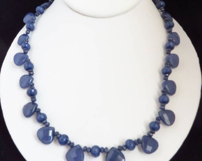 Blue Beaded Necklace, Vintage Faceted Bead Toggle Necklace