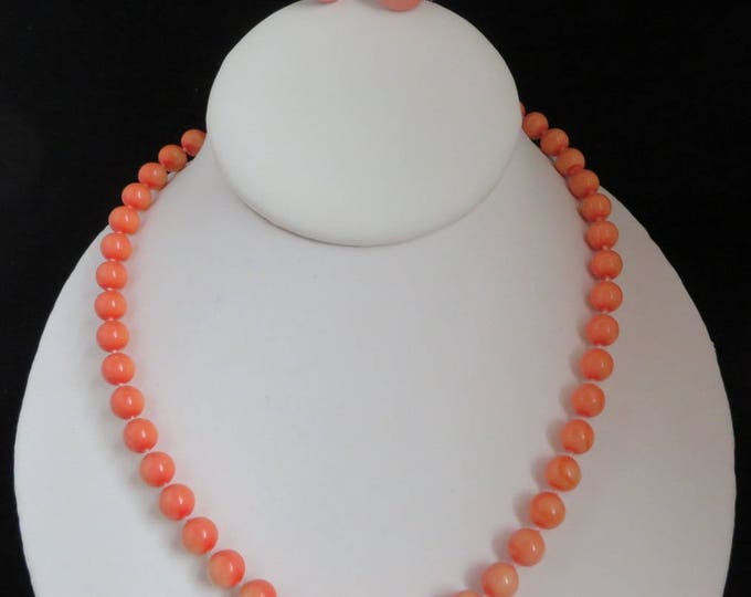 Vintage Coral Necklace, Earrings Set - Mid Century Orange Beaded Demi Parure