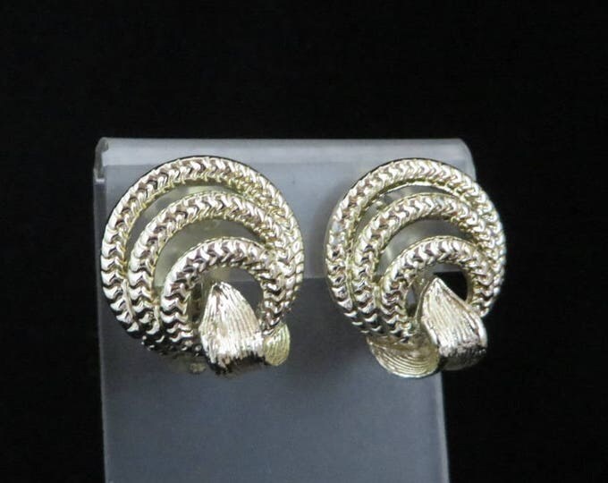 Lisner Gold Tone Hoop Earrings, Vintage Signed Designer Clip-on Earrings