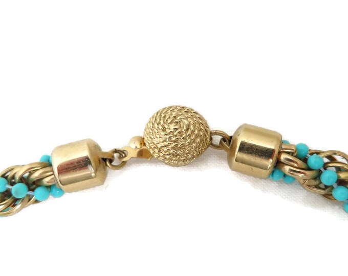 AVON Necklace - Vintage Turquoise & Gold Bead Rope Twist Necklace, Valentine's Day Gift, Gift Boxed