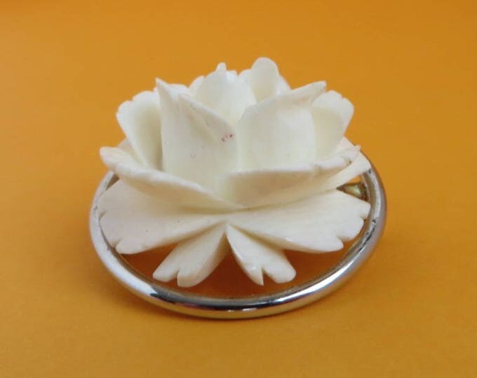 Beau Sterling Rose Brooch - Vintage Sterling Silver, Carved Lucite Rose Pin, Gift for Her