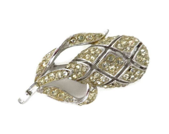 Rhinestone Floral Pin - Vintage Silver Tone Pineapple Style Brooch