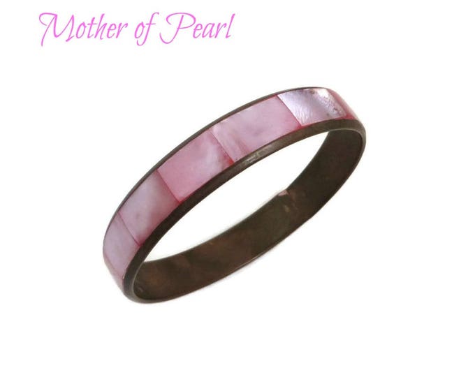 Pink Mother of Pearl Bracelet - Vintage MOP Inlay Bracelet, Pastel Bangle