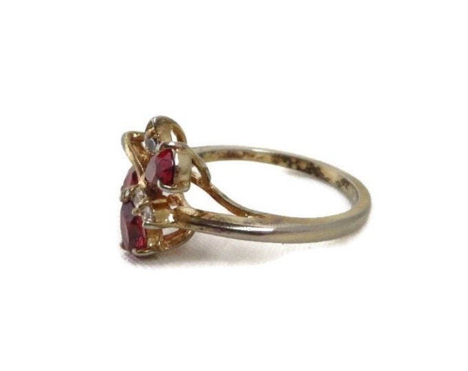 Faux Garnet Cocktail Ring, Vintage Gold Plated Sterling Silver Multi Stone Ring, Size 6.5