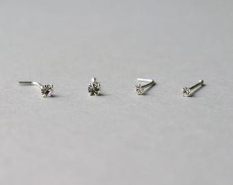 Dainty teeny tiny 925 Sterling silver Nose Stud-2mm or 1.5mm Rhinestone nose stud-buy 3 and get 1 free-diamond look nose stud