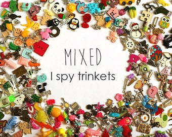 Mixed I Spy trinkets for I spy bag/ bottle, Children crafts, Language games, no doubles, 1-3cm, Set of 20/50/100/200/300/400