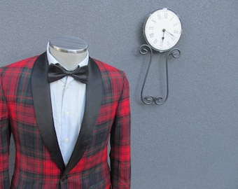 1950s Mens Tuxedo Jacket, 50s Vintage Tuxedo Jacket Size 36 Short, Tartan Tuxedo, Wedding Tux, Functional Cuff Buttons, Classic Formal Wear