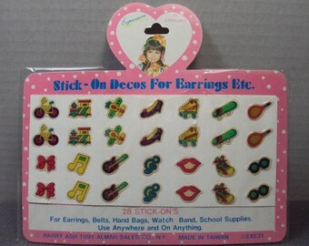 ON SALE New Old Stock 1991 Expressions Novelty Sticker Earrings Stick On Decos
