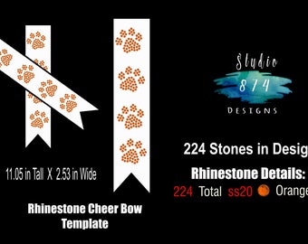 Cheer Bow - Paw - Rhinestone Transfer Template - Digital Download