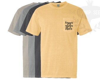 Kappa Alpha Theta Embroidery T-Shirt - Script - Comfort Colors Shirt with Pocket