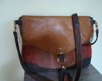 brown recycled leather bag/// upholstery fabric