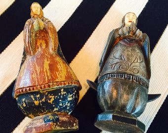 Antique Virgin Mary Wodden Statues with Hand-carved Bone Faces.