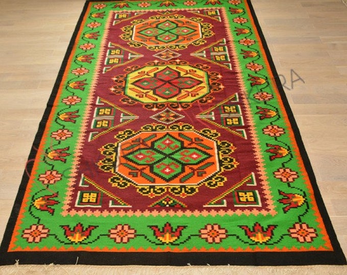 Wool Kilim Rug. Floor Runner,Organic Rug Runner. Moldovan Kilim. Colorful Kilim, Colored Rug,Boho Rug,Flatweave Rug. Bessarabian Kilim.