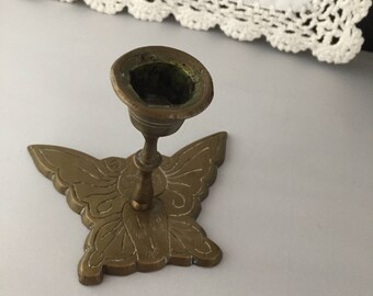 L066 India butterfly brass candle holder