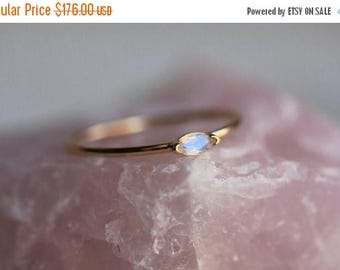 ON SALE 14K Marquise Moonstone Ring, Blue Rainbow Moonstone, Solitaire Ring, Stacking Ring, Tiny Stone Ring, Rose, White, Yellow