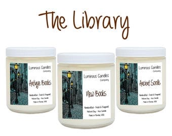 Soy Candles Set * The Library * Book Candles * Literary Gifts * Handmade * 4oz Scented All White * Library Decor