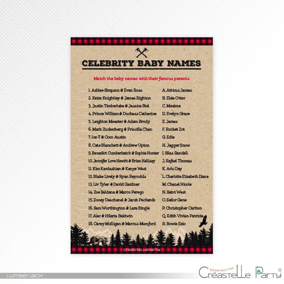 Rustic lumberjack buffalo plaid Celebrity Baby Names game