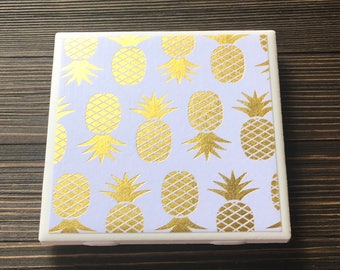 Pineapple Coasters, Gold Foil Pineapple Coasters, Set of 4 Coasters