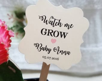 Personalized Favor Tags with stick 2x2", tags, Thank You tags, Favor tags, baby Shower, let love grow, watch me grow, (oneside only)