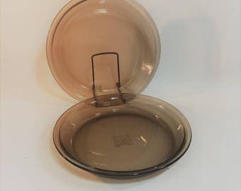 Vintage Brown Visions Pyrex 9" Pie Plate, #209, Set of 2