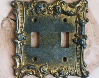 Ornate Vintage Bronze 2 Toggle Light Switch Plate Cover with Roses