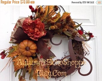 FALL DOOR WREATH~ Fall Monogram Wreath~ Fall Rustic Style Door Wreath~Seasonal Door Decor ~Front Door Wreath ~Thanksgiving Wreath ~Farmhouse