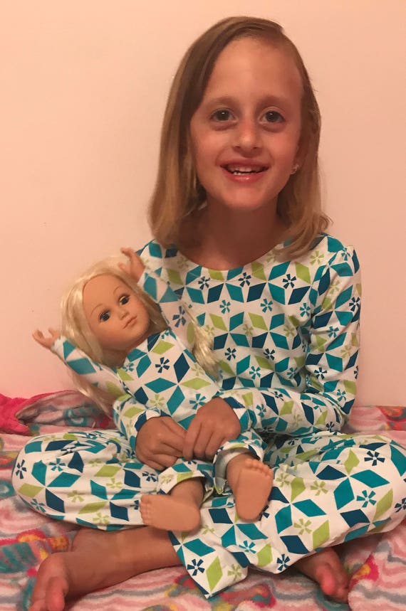 Matching girl and doll pajamas,6 prints,girls knit pajamas,girls pajamas,doll pajamas,matching sister pajamas,girls pajamas,winter pajamas
