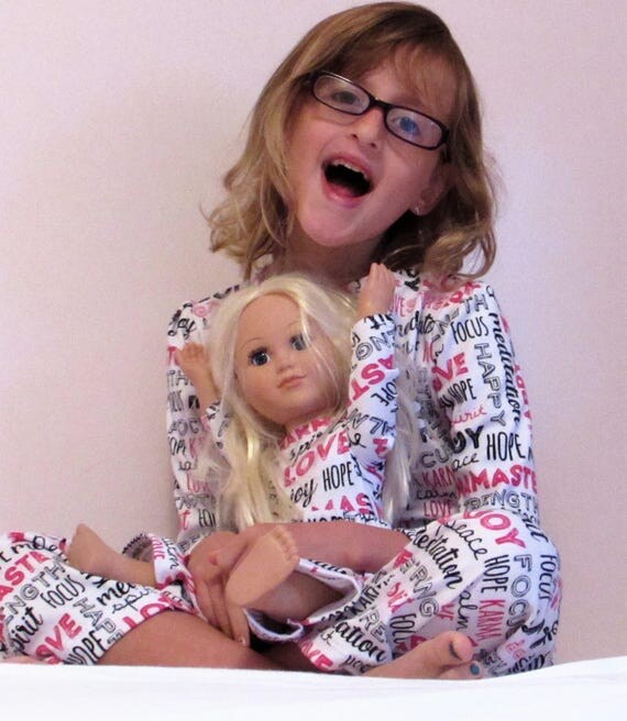 Girls pajamas,matching girl and doll pajamas,7 prints,girls knit pajamas,girls pajamas,doll pajamas,matching sister pajamas,girls pajamas