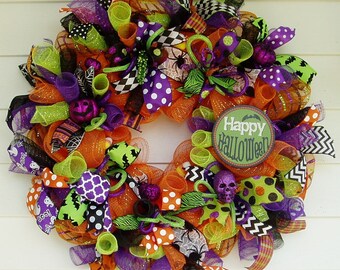 Halloween Wreath, Halloween Deco Mesh Wreath, Halloween Décor, Halloween Door Wreath