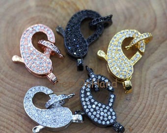 Lobster Claw Clasp,Cubic Zircon Micro Pave Clasp,Metal Plated CZ Pave Clasp,Black/Clear Diamond Pave Lobster Clasp Jewelry Findings FC6477