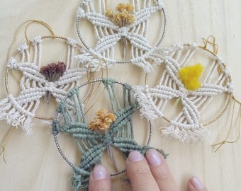 Wedding party Mini macrame Favor gifts Boho wedding Macrame wall hanging Car ornament Modern macrame View mirror decor Flower gift for her