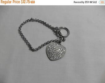 CLEARANCE Silver Rhinestone heart Bracelet, silver pave crystal rhinestones, retro gift for her, high fashion, GIngerslittlegems