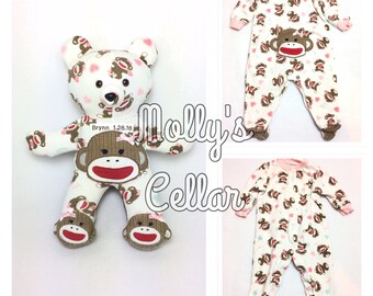 Memory bear, bear from onesie, sleeper bear, custom memory bear, bear from clothes, baby clothes bear, memorial bear, custom bear, baby gift