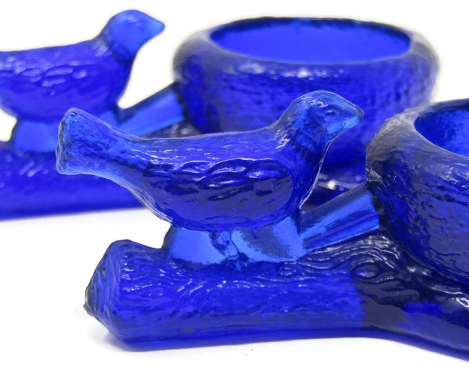 Vintage Mosser Cobalt Blue Glass - Bird on Branch Salt Dip - Cobalt Blue Iridescent Open Salt Celler or Dip - Vintage Art Glass Nut Dish