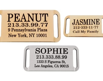 Slide On Dog Tag Personalized Collar Slider Pet ID Name Custom Engraving 24K Gold Plated Brass Steel