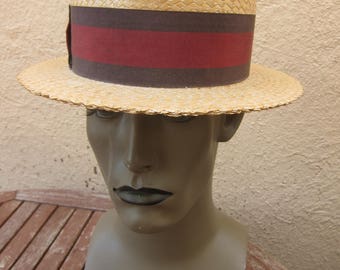 Size 6 7/8 ** Incredible 1930s High-End Boater Hat Deadstcok Unworn)